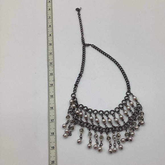 783. Pink Pearl Crystal Silver Dangling Goth Necklace EUC - Picture 4 of 4